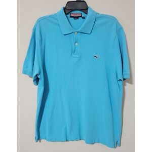 Vineyard Vines Blue Polo Shirt Mens Large Cotton Pique Whale Logo Preppy